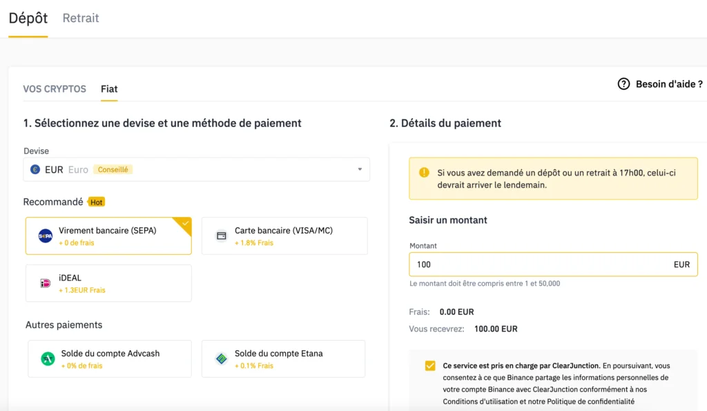 binance achat par virement