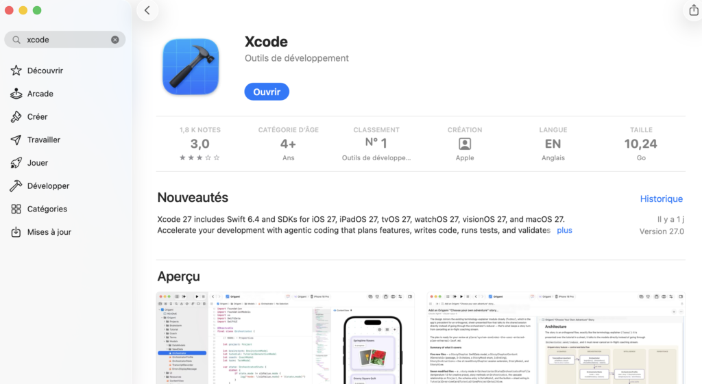 Xcode dans le Mac App Store